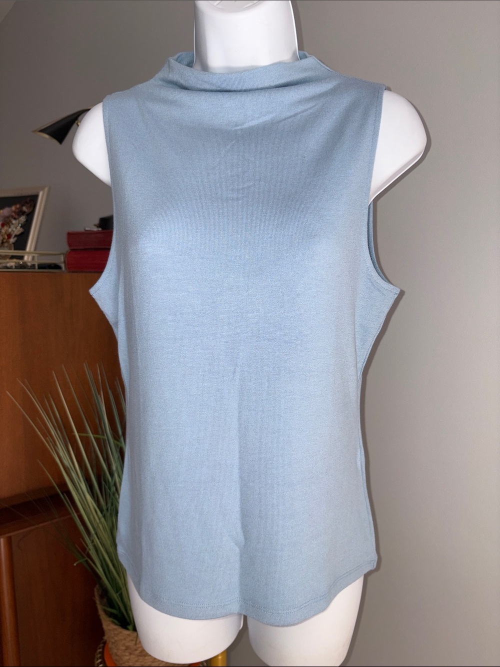 Light Blue Sleeveless Mock Neck Top - Banana Republic